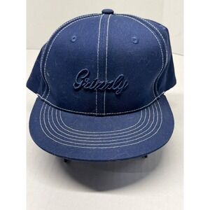 Grizzly Griptape Navy Blue Snapback Hat White Contrast Stitch Script Logo Hat